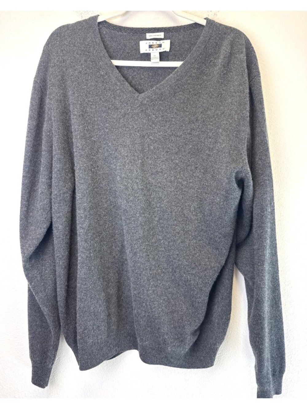 Joseph Abboud Mens 100% Cashmere V-Neck Sweater XL Dark Gray Long Sleeve Preppy